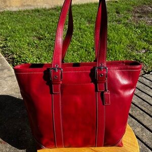Vintage Coach Hampton Red Leather Shopper Tote Handbag